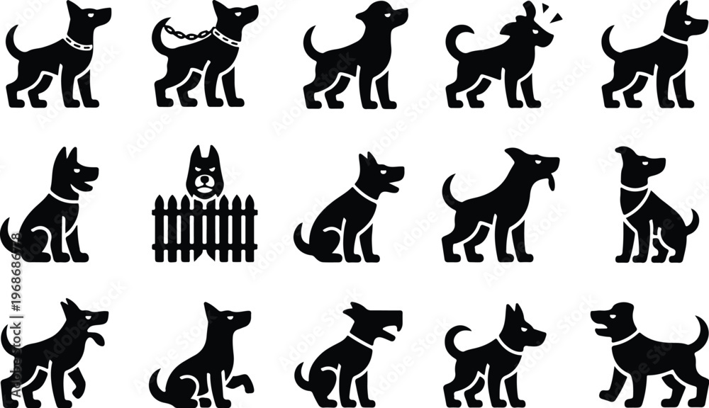 Obraz premium Angry Dog Silhouette Icon Collection Set