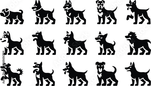 Angry Dog Silhouette Icon Collection Set