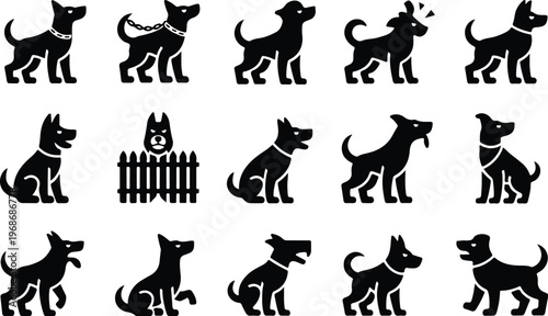 Angry Dog Silhouette Icon Collection Set