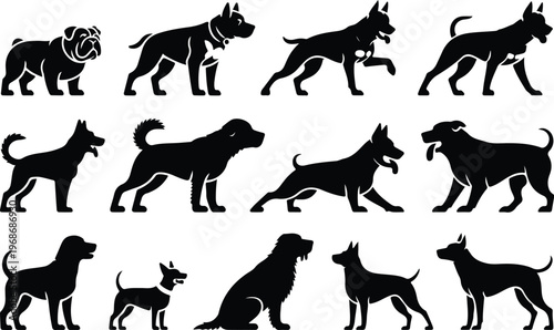 Angry Dog Silhouette Icon Collection Set