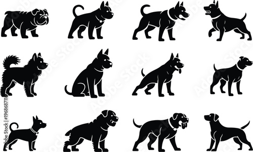 Angry Dog Silhouette Icon Collection Set