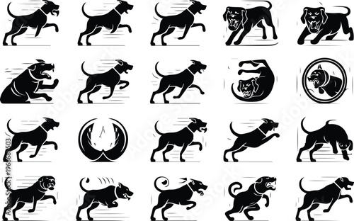 Angry Dog Silhouette Icon Collection Set