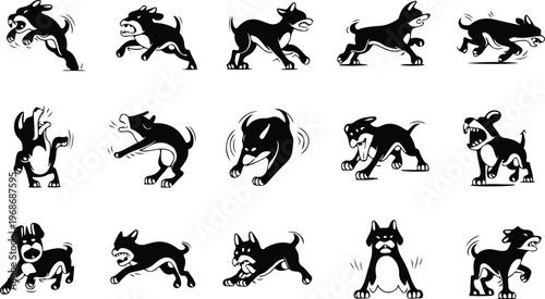 Angry Dog Silhouette Icon Collection Set