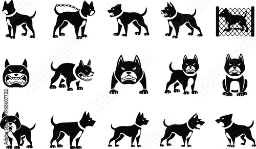 Angry Dog Silhouette Icon Collection Set