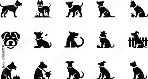 Angry Dog Silhouette Icon Collection Set