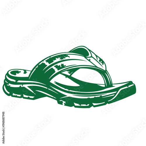 Green sandal with two straps and distressed texture flip flop shoe footwear