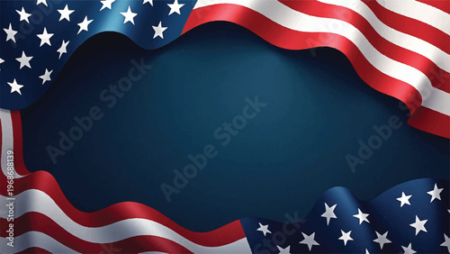 American flag, patriotic background, red white blue, waving stars and stripes, USA vector illustration
