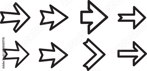 A set of eight symbols indicating direction and movement Vector