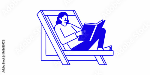Woman relaxing in a deck chair absorbed in reading a book