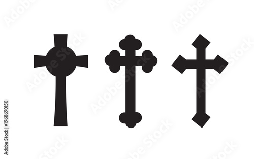 Sacred Symbols: A close-up showcases a trio of diverse crosses, each with its unique design, symbolizing faith, devotion, and the profound essence of spirituality.