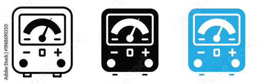 Multimeter icons in black, White and blue, Electronic measurement tools for voltage, Current and resistance