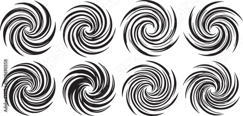 Intricate line art series of swirling geometric patterns in black and white Vector