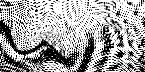 Dotted halftone texture background. Black and white pop art gradient overlay. Fading grunge gritty noise wallpaper. Weathered pixelated comic backdrop. Vector bitmap subtle vanishing surface