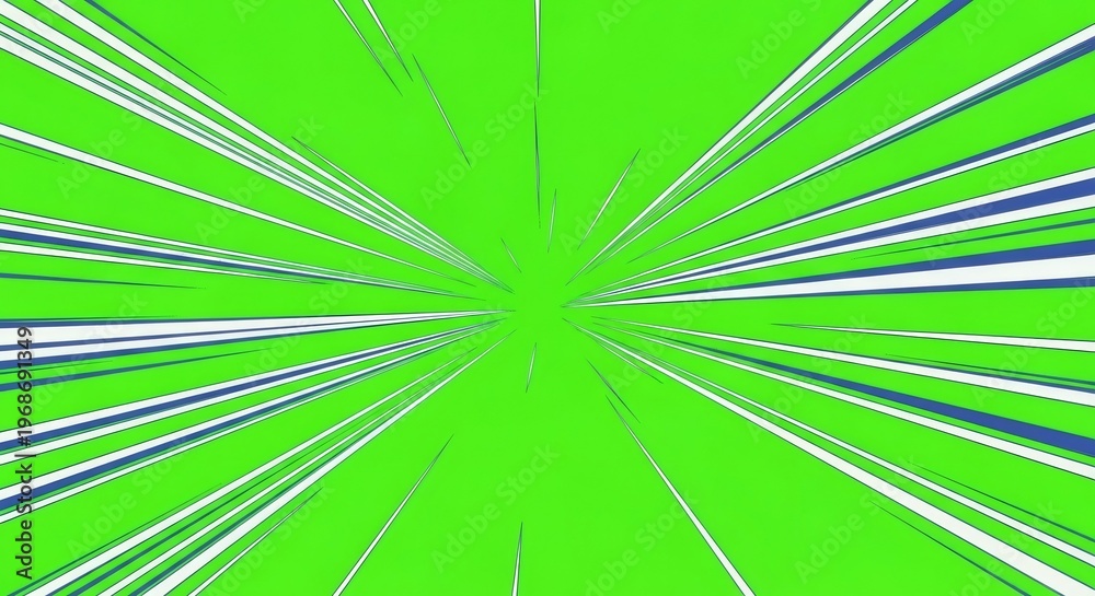 Obraz premium Speed lines effect on a green screen. Comic book explosion background for chroma key. Abstract dynamic motion design.