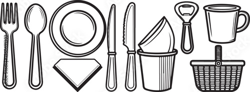 A collection of kitchen utensils and cookware drawing Vector