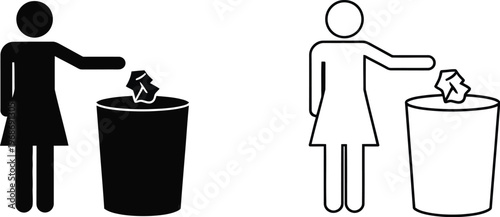 A simple illustration of two stick figures throwing away trash in recycling bins