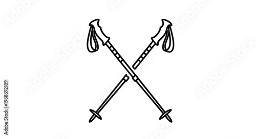 Crossed trekking poles illustration for outdoor activities and hiking.