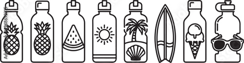 A collection of eight unique perfume bottle designs with distinct shapes and details Vector