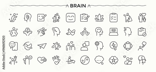 Brain icon set. Sign and Symbol. Pack of psychology, mental, head, mind. Pictogram and infographic. Head icon collection.