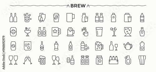 Brewing icon set. Icons for website. Beer icon set. Pack of bar, hop, brew, malt, beer, glass and more.