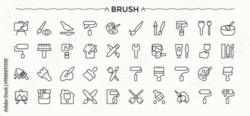 Brush icon set. Paint minimalist icons collection. Icons for website. Brushes And Painting icon set in linear style. Vector collections.