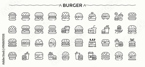 Burger icon set. Bread related icon set. Contains such icons as eat, snack, food, bread, cheese, sandwich and more. Vector artwork and illustration.