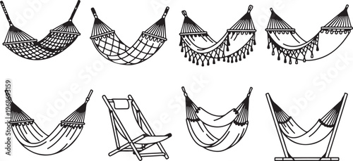 Collection of black and white line drawings showcasing different chair designs Vector