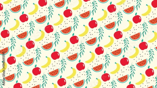 Fresh fruits seamless pattern looping animation
