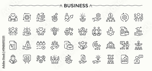 Business icon set. Thin outline icons pack. Pictogram and infographic. Profession vector icon set. Contains related to manage, professional, enterprise, organization, economic, commerce and more.