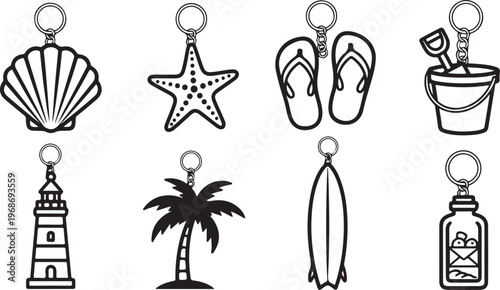 A collection of kitchen tools and utensils illustrated in black and white Vector