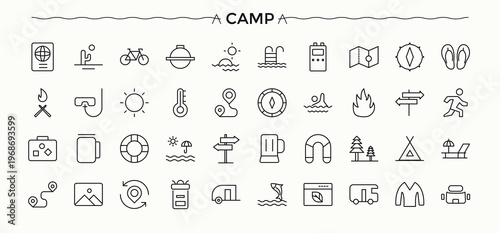 Campaign icon collection. Market icon set. Outline symbol collection. It contains symbols to advertising, market, business, marketing and more. Editable stroke. Vector collection.