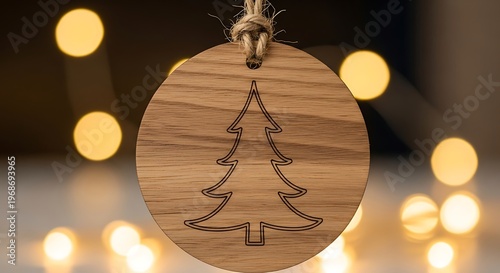 Wooden Christmas Ornament with Engraved Tree Design.