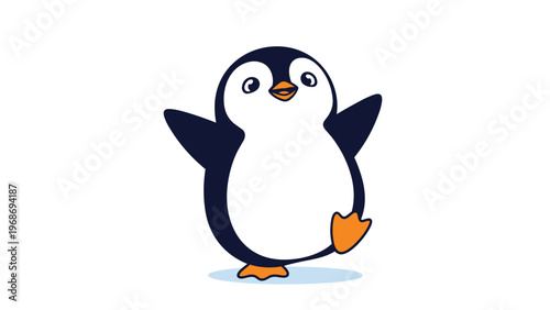 Adorable penguin waddling happily in a simple cartoon style, making it an ideal choice for educational materials and child-focused designs.
