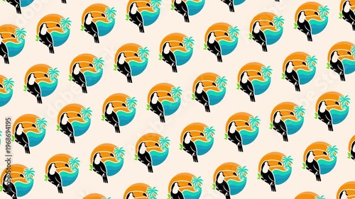 Tropical bird and beach seamless pattern looping animation
