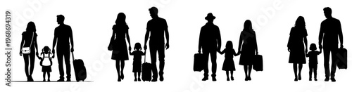 World Tourism Day Traveling Family with Luggage Silhouette Vector Concept
