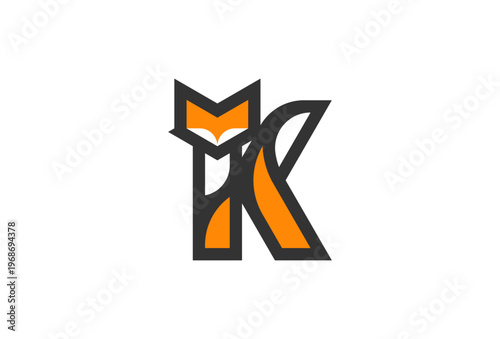 Letter K Fox Logo, Fox with Letter K combination, Fox Logo Design, vector illustration