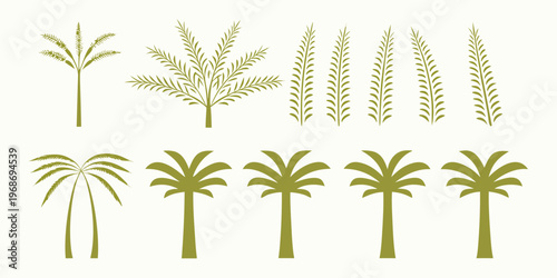 Variety of palm tree silhouettes arranged in two horizontal rows