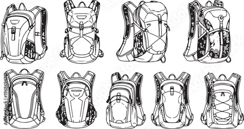 Sketch of various types of skirts with detailed folds and hemlines Vector