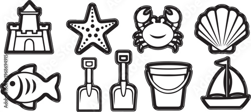 Collection of household items and abstract shapes in monochrome design Vector