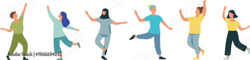 Flat minimalist vector illustration of diverse people dancing isolated for web and print use