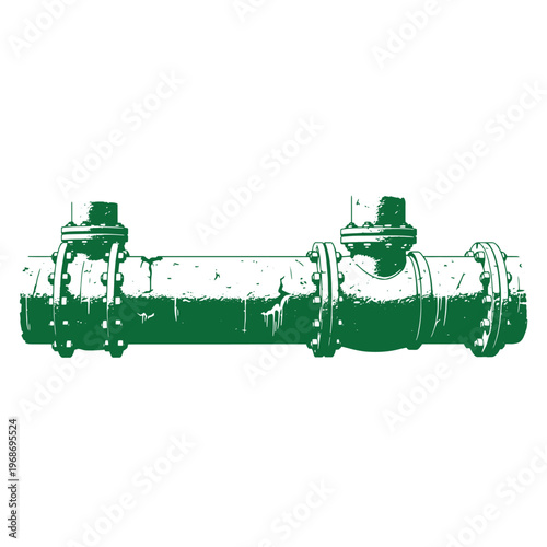 Green metal pipe with bolts and fittings on white background industrial cylindrical