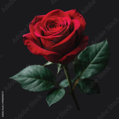 Elegant Red Rose with Green Leaves Floral Design