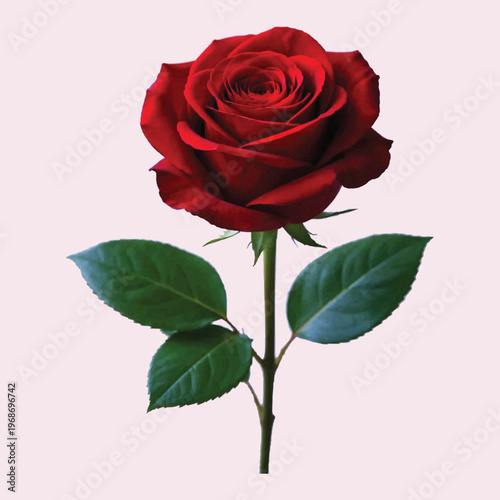 Elegant Red Rose with Green Leaves Floral Design