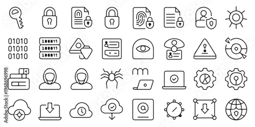 Cybersecurity and Data Protection Outline Icons Set