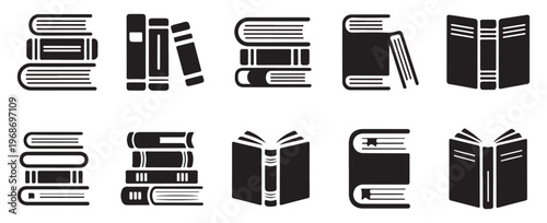  Bookshelf and literature icons in black and white style. vector illustration eps 10