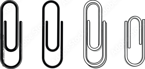 Paper clip icons collection showing different line weight variations and paperclip office fasteners.