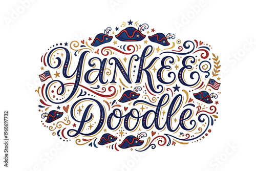 Patriotic Yankee Doodle Typography for 250th Anniversary of USA Independence Day Celebrations