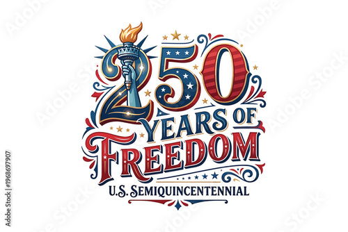 USA 2026 Semiquincentennial 250th Anniversary Patriotic Typography Illustration