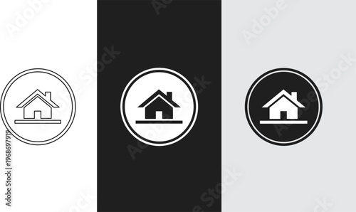 Real estate home icon set for house agency marketing branding and web navigation interface elements.