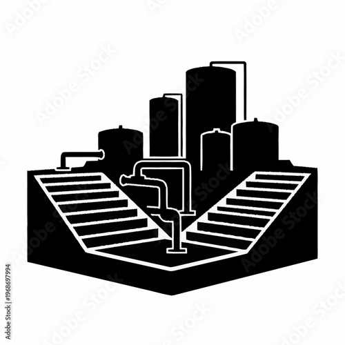 Industrial Water Treatment Plant with Tanks and Pipes.